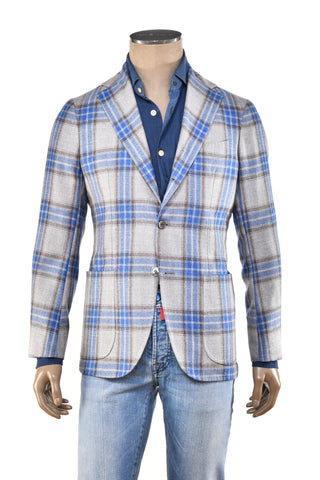 Sartorio Grey/ Blue Plaid Virgin-Wool Sport Jacket