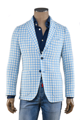 Sartorio Light-Blue/ Cream Houndstooth Alpaca-Cotton Sport Jacket