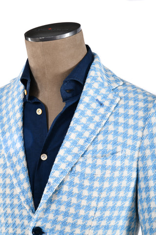 Sartorio Light-Blue/ Cream Houndstooth Alpaca-Cotton Sport Jacket