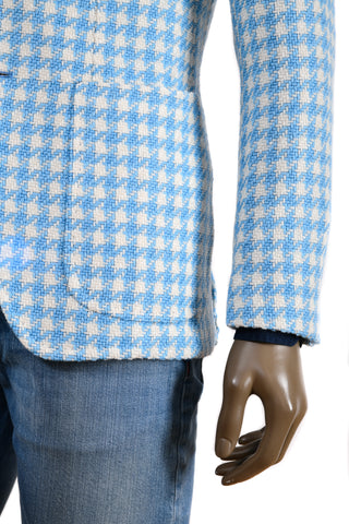 Sartorio Light-Blue/ Cream Houndstooth Alpaca-Cotton Sport Jacket