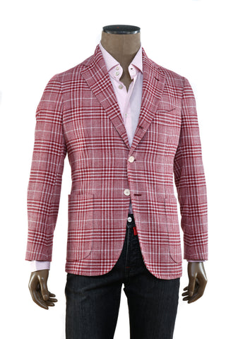 Sartorio Burgundy/ White Glen Check Plaid Wool-Silk Sport Jacket