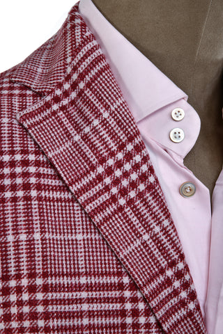 Sartorio Burgundy/ White Glen Check Plaid Wool-Silk Sport Jacket