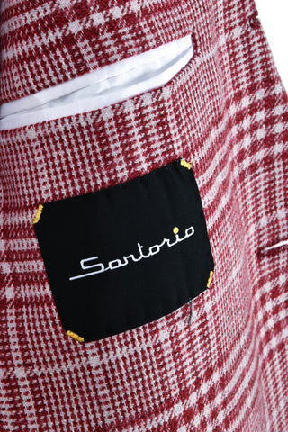 Sartorio Burgundy/ White Glen Check Plaid Wool-Silk Sport Jacket