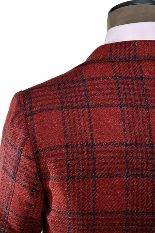 Sartorio Red-Orange Checked Virgin Wool-Silk Sport Jacket