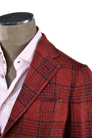 Sartorio Red-Orange Checked Virgin Wool-Silk Sport Jacket