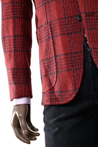 Sartorio Red-Orange Checked Virgin Wool-Silk Sport Jacket