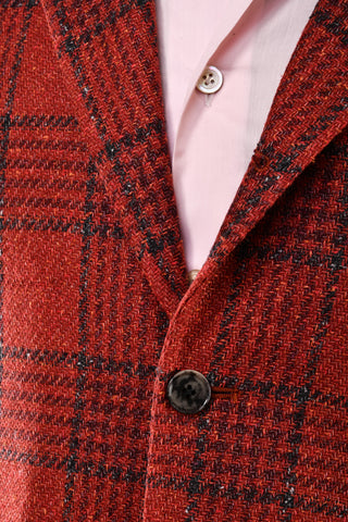 Sartorio Red-Orange Checked Virgin Wool-Silk Sport Jacket