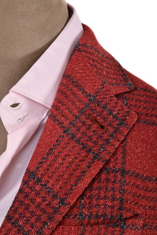 Sartorio Red-Orange Checked Virgin Wool-Silk Sport Jacket