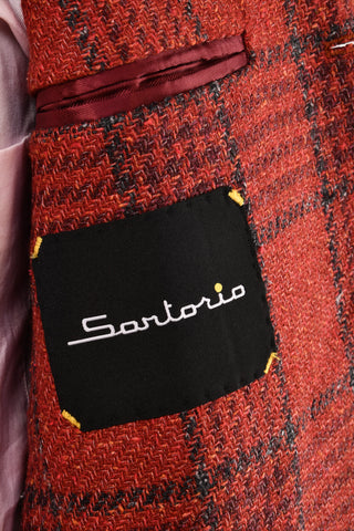 Sartorio Red-Orange Checked Virgin Wool-Silk Sport Jacket