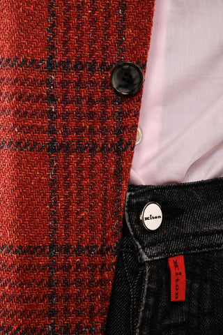 Sartorio Red-Orange Checked Virgin Wool-Silk Sport Jacket