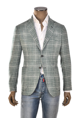 Sartorio Green/ White Glen Check Plaid Wool-Silk Sport Jacket