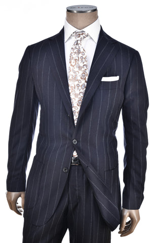 Sartorio Midnight-Blue/ Grey Pinstripe Virgin-Wool Suit