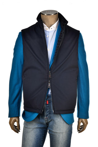 Kired by Kiton Gange Midnight-Blue/ Blue and Black Patterned Cotton Reversible Vest