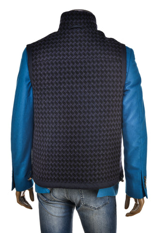 Kired by Kiton Gange Midnight-Blue/ Blue and Black Patterned Cotton Reversible Vest