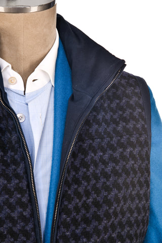 Kired by Kiton Gange Midnight-Blue/ Blue and Black Patterned Cotton Reversible Vest