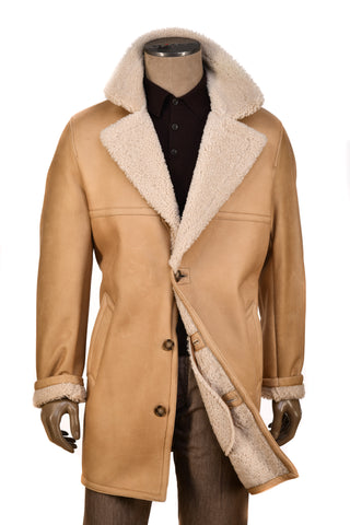 Hettabretz Beige Leather Curly Shearling Overcoat