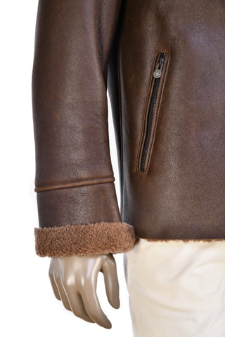 Hettabretz Leather Zip Up Belt Collar Shearling Coat