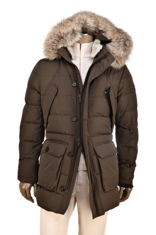 Eleventy Cotton-Wool Coat w/ Removable Coyote Fur Trim Hood