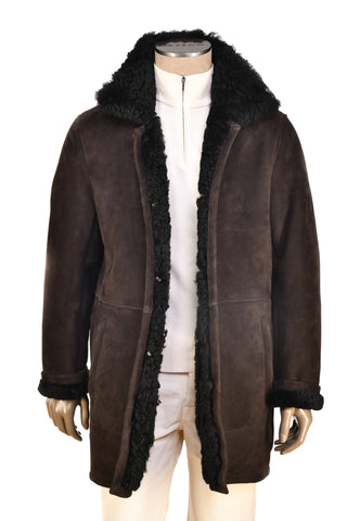 Hettabretz ISA Brown Suede Curly Shearling Overcoat