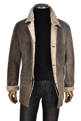 Hettabretz Grey Marled Shearling Overcoat