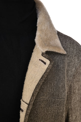 Hettabretz Grey Marled Shearling Overcoat