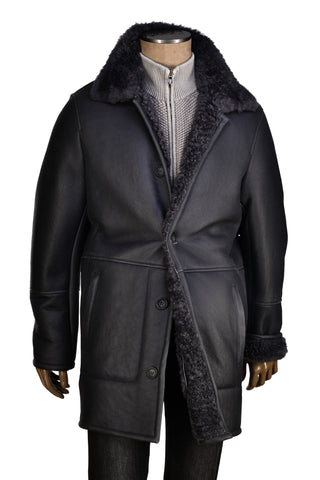 Hettabretz Grey Leather Curly Shearling Overcoat