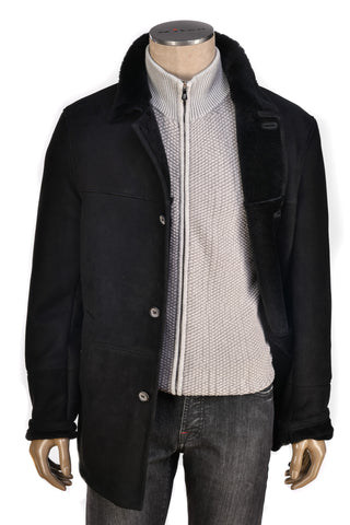 Hettabretz Midnight-Grey Suede Shearling Overcoat