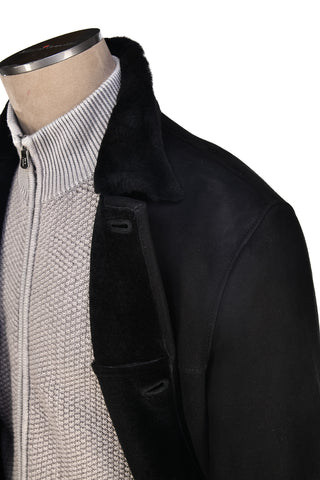 Hettabretz Midnight-Grey Suede Shearling Overcoat