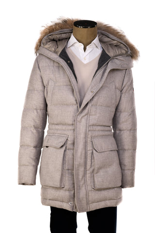 Eleventy Cotton-Wool Coat w/ Removable Coyote Fur Trim Hood