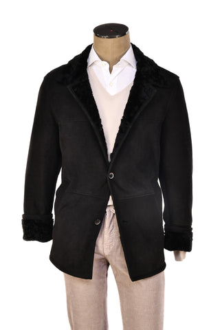 Hettabretz Black Suede Textured Shearling Overcoat