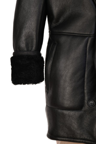 Hettabretz Black Leather Shearling Overcoat