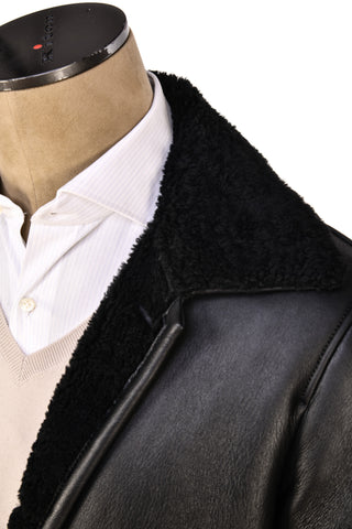 Hettabretz Black Leather Shearling Overcoat