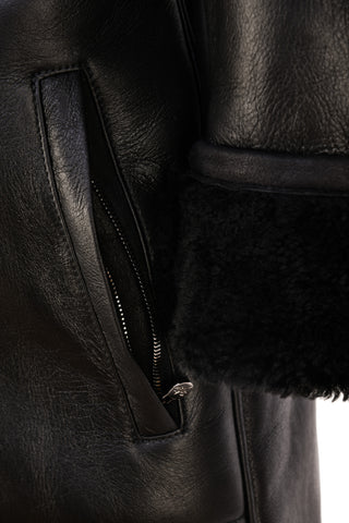 Hettabretz Black Leather Shearling Overcoat