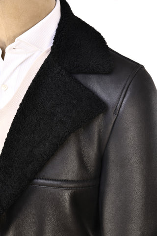 Hettabretz Black Leather Shearling Overcoat