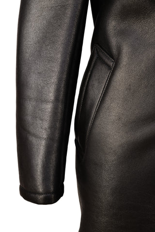 Hettabretz Black Leather Shearling Overcoat