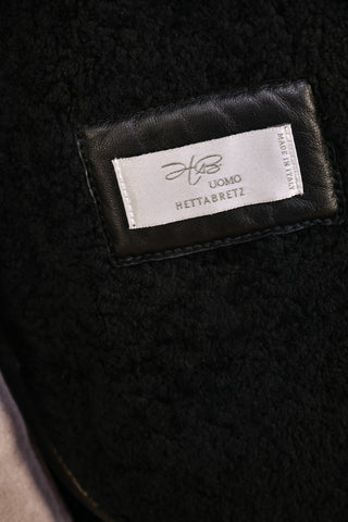 Hettabretz Black Leather Shearling Overcoat