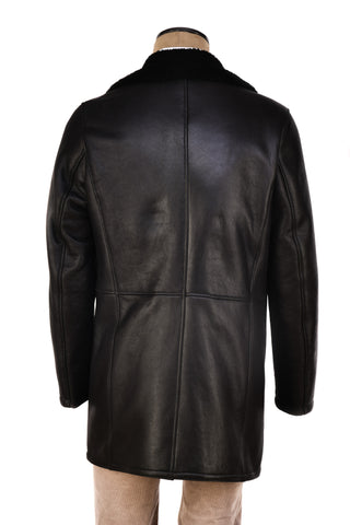 Hettabretz Black Leather Shearling Overcoat