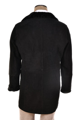 Hettabretz Black Suede Textured Shearling Overcoat