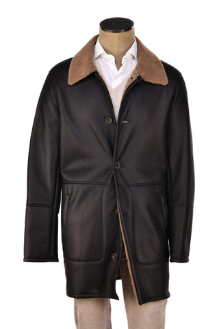 Hettabretz ISA Midnight Brown Leather Shearling Overcoat