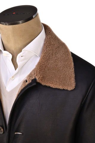 Hettabretz ISA Midnight Brown Leather Shearling Overcoat