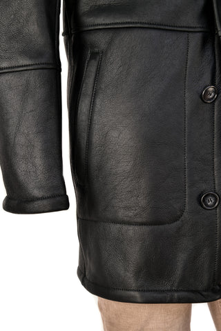 Hettabretz ISA Black Leather Buttoned Shearling Coat