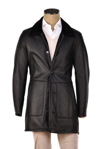 Hettabretz ISA Black Leather Buttoned Shearling Coat