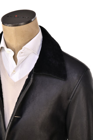 Hettabretz ISA Black Leather Buttoned Shearling Coat