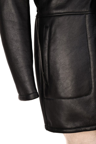 Hettabretz ISA Black Leather Buttoned Shearling Coat