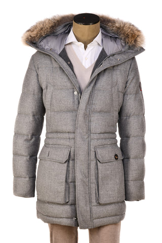 Eleventy Cotton-Wool Coat w/ Removable Coyote Fur Trim Hood