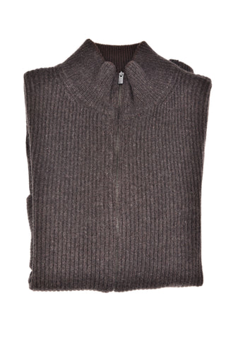 Manrico Cashmere Mockneck Ribbed Zip-Up Sweater