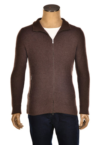 Manrico Cashmere Mockneck Ribbed Zip-Up Sweater