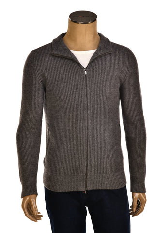 Manrico Cashmere Mockneck Ribbed Zip-Up Sweater