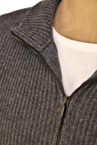 Manrico Cashmere Mockneck Ribbed Zip-Up Sweater