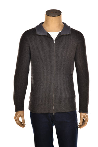 Manrico Cashmere Mockneck Ribbed Zip-Up Sweater